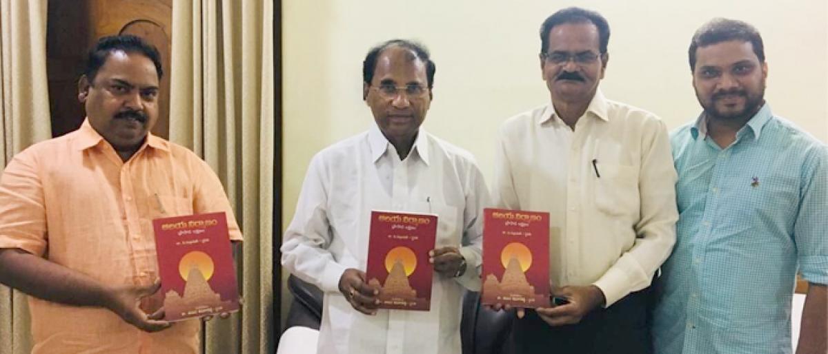 Assembly Speaker Dr Kodela Sivaprasada Rao releasing book titled ‘Alaya Nirmanam’ in Guntur on Friday
