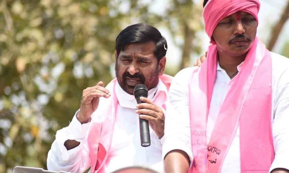 Energy Minister G Jagadish Reddy along with party candidate for Sagar byelection Nomula Bhagath Kumar campaigning in Nidamanur mandal on Thursday